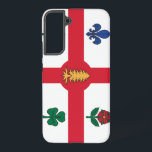 Samsung Galaxy S22 Plus Case Flag of Montreal Samsung Galaxy S22 ケース<br><div class="desc">Celebrate the vibrant heritage and multicultural roots of Montreal with this custom Samsung Galaxy S22 Plus case featuring the official flag of the city of Montreal. The design showcases the classic white background divided by a bold red cross, symbolizing the Christian heritage of the city. In each quadrant, you'll find...</div>