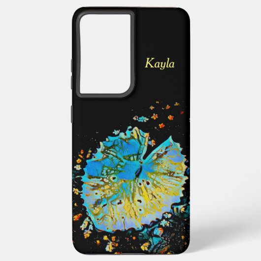 Samsung S21ウルトラケースウォーターリリーポッド(ブラック) Samsung Galaxyケース (裏面)