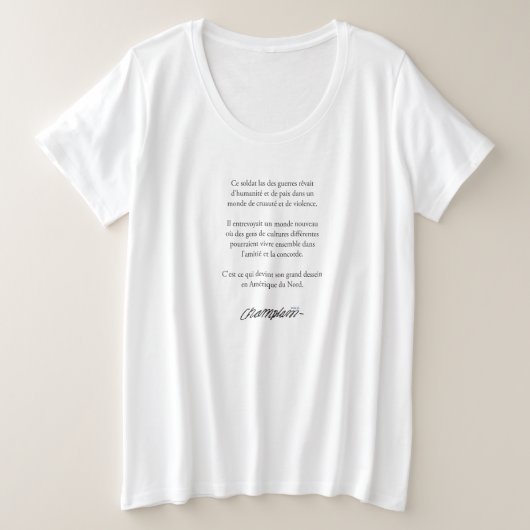 Samuel de Champlain Citation Québec Québécois プラスサイズTシャツ (デザイン正面)