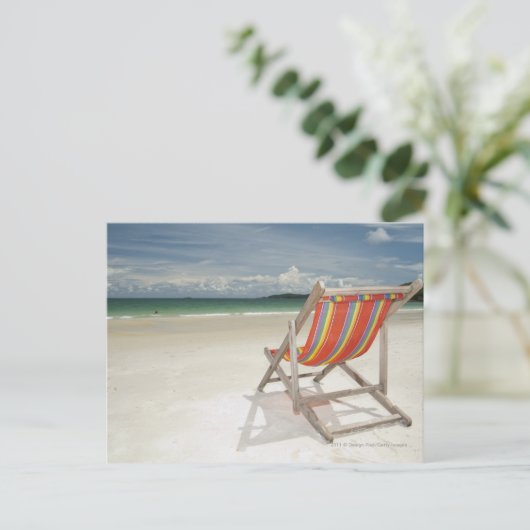Samuiのビーチの白い砂のデッキチェア ポストカード (スタンド正面)
