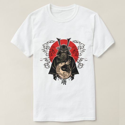  Samurai and Rising Sun – Japanese Art T-Shirt Tシャツ (デザイン正面)