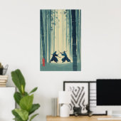 Samurai Bamboo Print Japanese Nature Art (Blue ポスター (ホームオフィス)