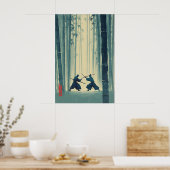Samurai Bamboo Print Japanese Nature Art (Blue ポスター (キッチン)
