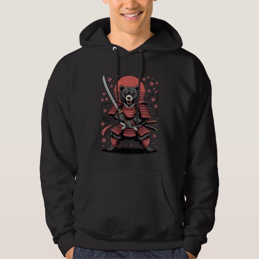 Samurai Bear  Adult Pullover Hoodie パーカ (正面)