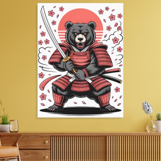 Samurai Bear Stretched Canvas Print キャンバスプリント (インサイチュ (リビング))