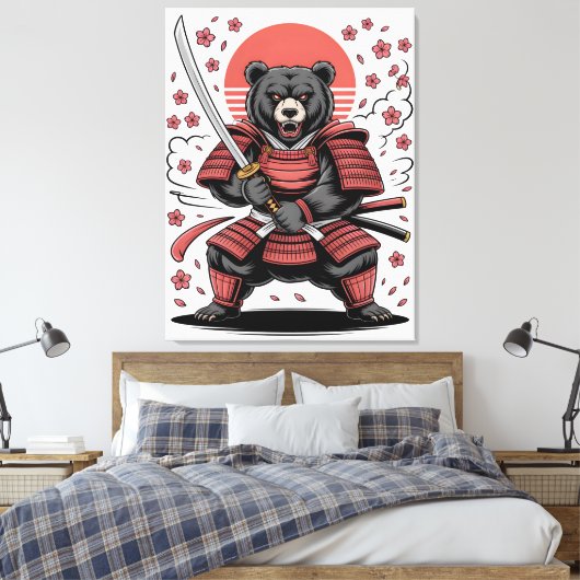 Samurai Bear Stretched Canvas Print キャンバスプリント (インサイチュ (寝室))