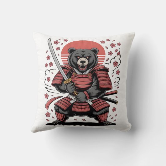 Samurai Bear Throw Pillow 16" x 16" クッション (裏面)