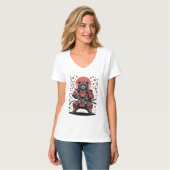 Samurai Bear  Womens V-Neck T-Shirt Tシャツ (正面フル)