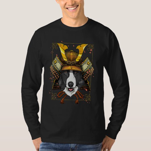 Samurai Border Collie Pet Dog  Japanese Warrior Bu Tシャツ (正面)