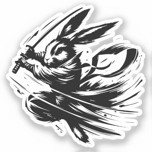 Samurai Bunny Black Ink Warrior Rabbit シール (正面)