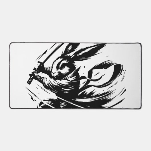 Samurai Bunny Black Ink Warrior Rabbit デスクマット (正面)