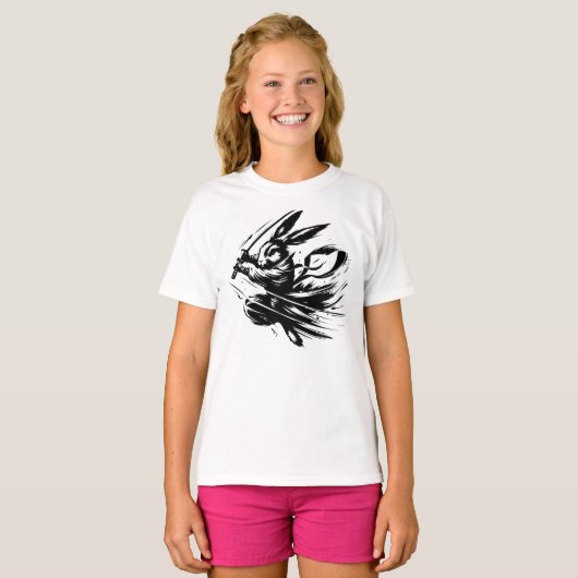 Samurai Bunny Black Ink Warrior Rabbit Tシャツ (正面フル)