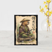 Samurai Capybara Japanese Art Vintage Graphic Funn カード (黄色い花)
