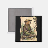 Samurai Capybara Japanese Art Vintage Graphic Funn マグネット (正面/裏面)