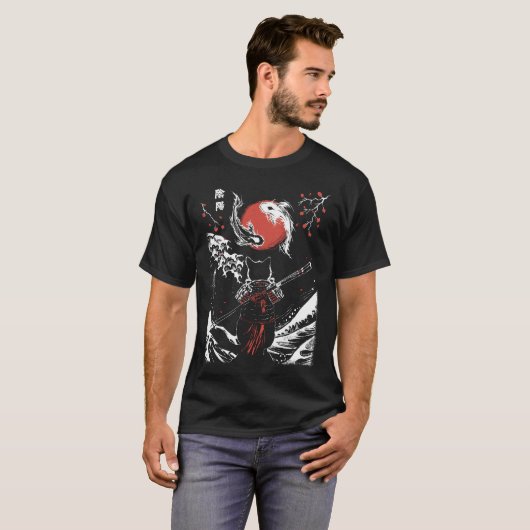 SAmurai Cat and Koi Fish Tシャツ (正面フル)