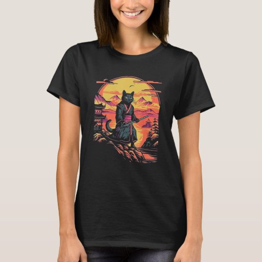 Samurai Cat Bushido Japanese Aesthetic Style Tシャツ (正面)