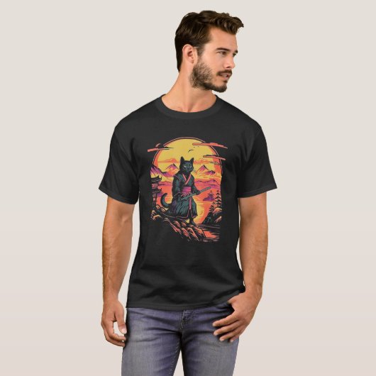 Samurai Cat Bushido Japanese Aesthetic Style Tシャツ (正面フル)