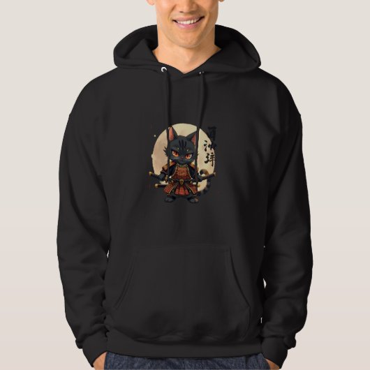 samurai cat graphic warrior art tee Japanese anime パーカ (正面)