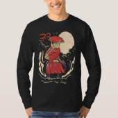 Samurai Cat Illustration  Japanese Cute Graphic Tシャツ (正面)