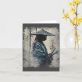 Samurai Cat Japanese Art Anime Men Women Kids Grap カード (黄色い花)