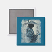 Samurai Cat Japanese Art Anime Men Women Kids Grap マグネット (正面/裏面)