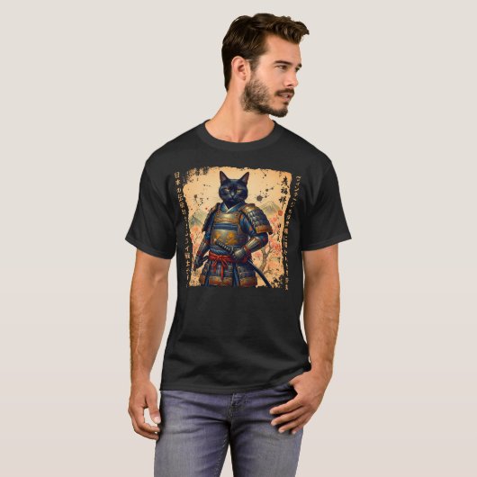 Samurai Cat  Japanese cat Warrior anime cat Japane Tシャツ (正面フル)