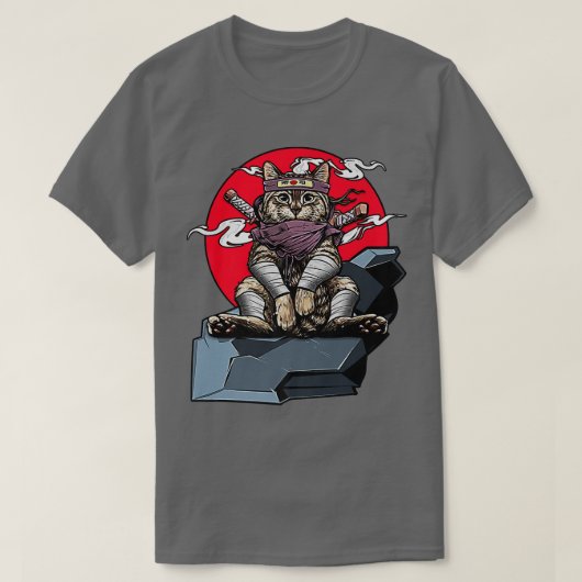 Samurai Cat Japanese Katana Warrior Ninja Sword Vi Tシャツ (デザイン正面)