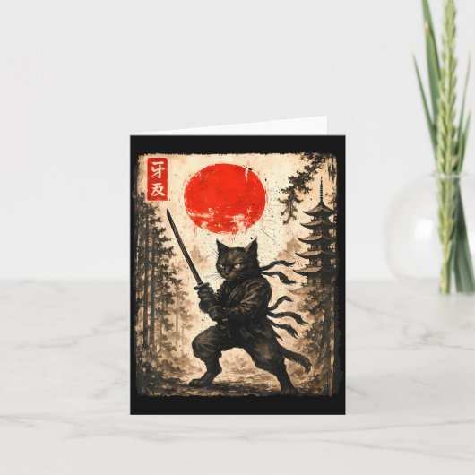 Samurai Cat Japanese Mens Boys Kids Graphic Anime  カード (正面)