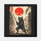 Samurai Cat Japanese Mens Boys Kids Graphic Anime マグネット (正面)