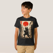 Samurai Cat Japanese Mens Boys Kids Graphic Anime Tシャツ (正面フル)