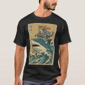 Samurai Cat Riding Shark Japanese Pullover  Tシャツ (正面)