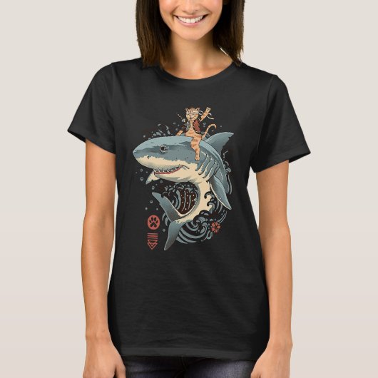 Samurai Cat warrior Bushido shark Japanese Cats ka Tシャツ (正面)