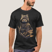 Samurai Cat Warrior Japanese Style Feline Art  Tシャツ (正面)