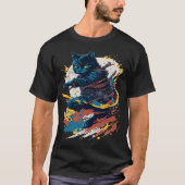 Samurai Cat Warrior Japanese Style Feline Art  Tシャツ (正面)