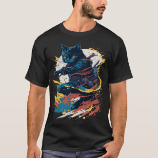 Samurai Cat Warrior Japanese Style Feline Art  Tシャツ