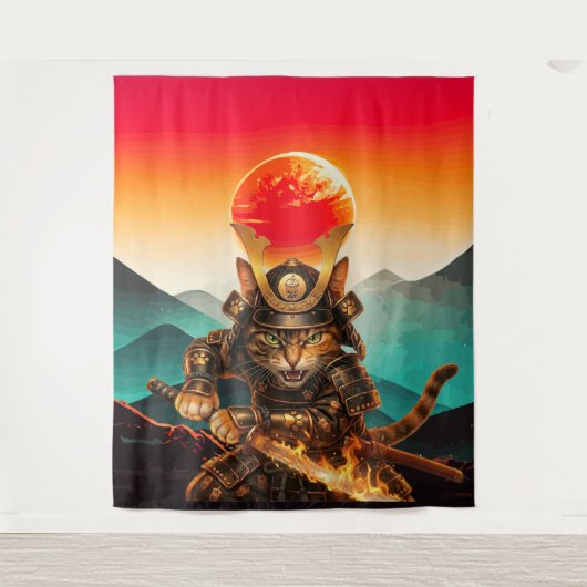 Samurai Cat Warrior Legend Wall Tapestry タペストリー (正面)