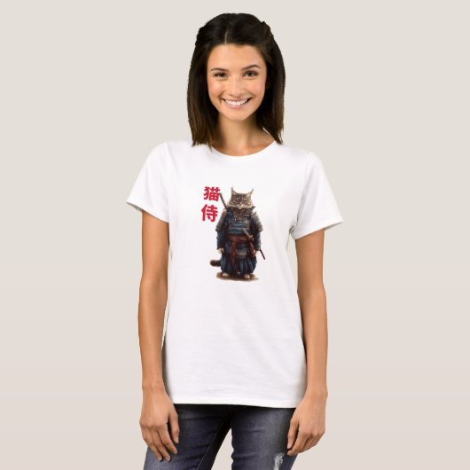 Samurai Cat Warrior (Neko Samurai) Tシャツ (正面フル)