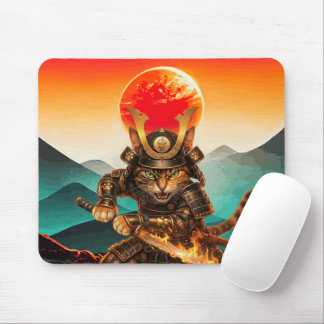 Samurai Cat Warrior Sunset NonSlip Gaming Mousepad マウスパッド