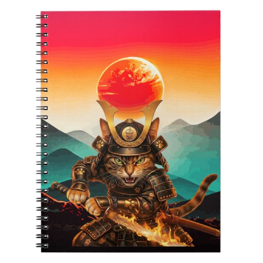 Samurai Cat Warrior Sunset Premium spiral Notebook ノートブック (正面)