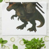 Samurai Cat with Beer & T-Rex | Retro Japanese Art キッチンタオル (折り畳み)