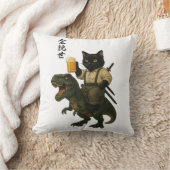 Samurai Cat with Beer & T-Rex | Retro Japanese Art クッション (ブランケット)