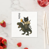 Samurai Cat with Beer & T-Rex | Retro Japanese Art スタンダードカクテルナプキン (インサイチュ)