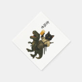 Samurai Cat with Beer & T-Rex | Retro Japanese Art スタンダードカクテルナプキン (角)