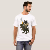 Samurai Cat with Beer & T-Rex | Retro Japanese Art Tシャツ (正面フル)