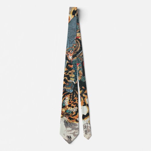 Samurai Fighting a Tiger, Kuniyoshi, Ukiyo-e ネクタイ (正面)