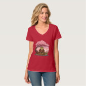 Samurai Frog Meditating Cute Funny Womens Red Tシャツ (正面フル)