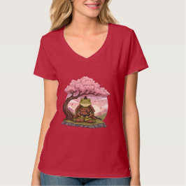 Samurai Frog Meditating Cute Funny Womens Red Tシャツ