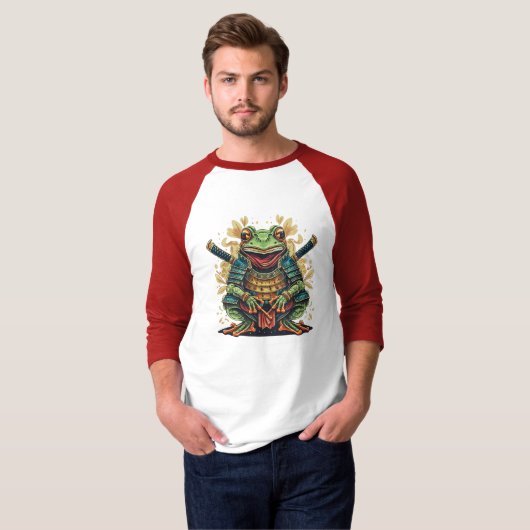 Samurai frog warrior Basic 3/4 Sleeve Raglan Shirt Tシャツ (正面フル)