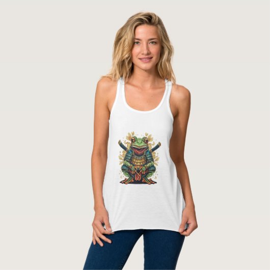 Samurai frog warrior Flowy Racerback Tank Top タンクトップ (正面フル)