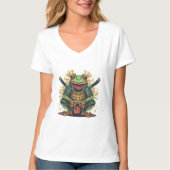 Samurai frog warrior Womens V-Neck T-Shirt Tシャツ (正面)